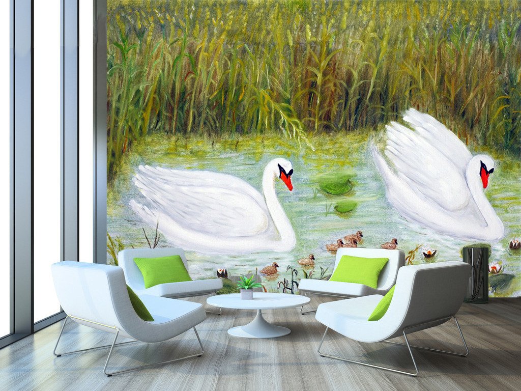 3D Swan Couple 682 Wallpaper AJ Wallpaper