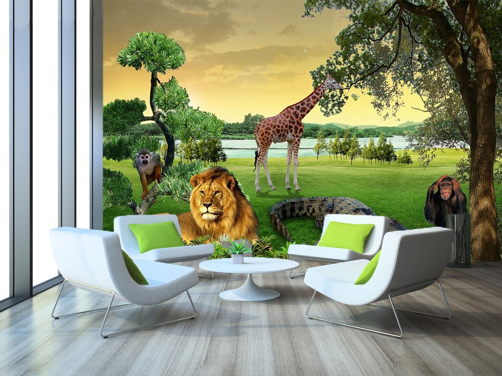 3D Lion Giraffe Forest 362 Wallpaper AJ Wallpaper