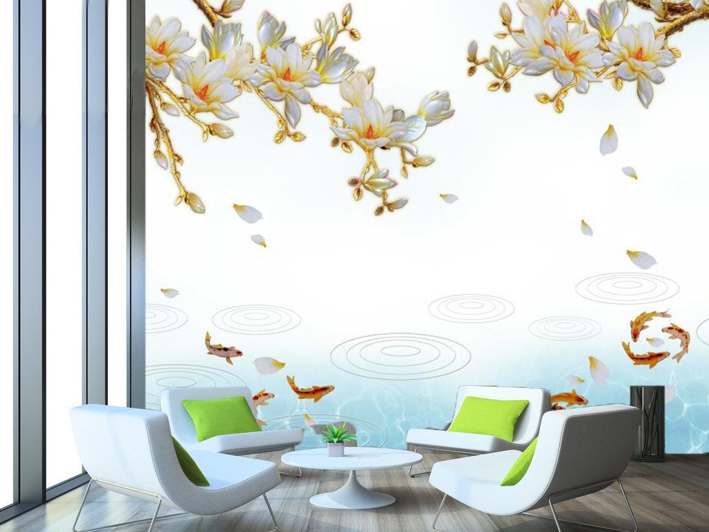 Jumping Fish And Blossoming Flowers 3 Wallpaper AJ Wallpaper 1