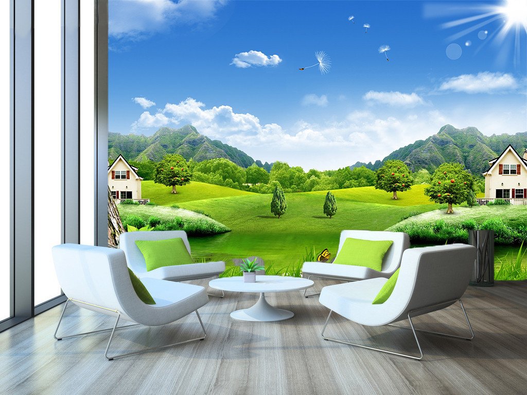 3D Sunshine Green Tree Hill 67 Wallpaper AJ Wallpaper