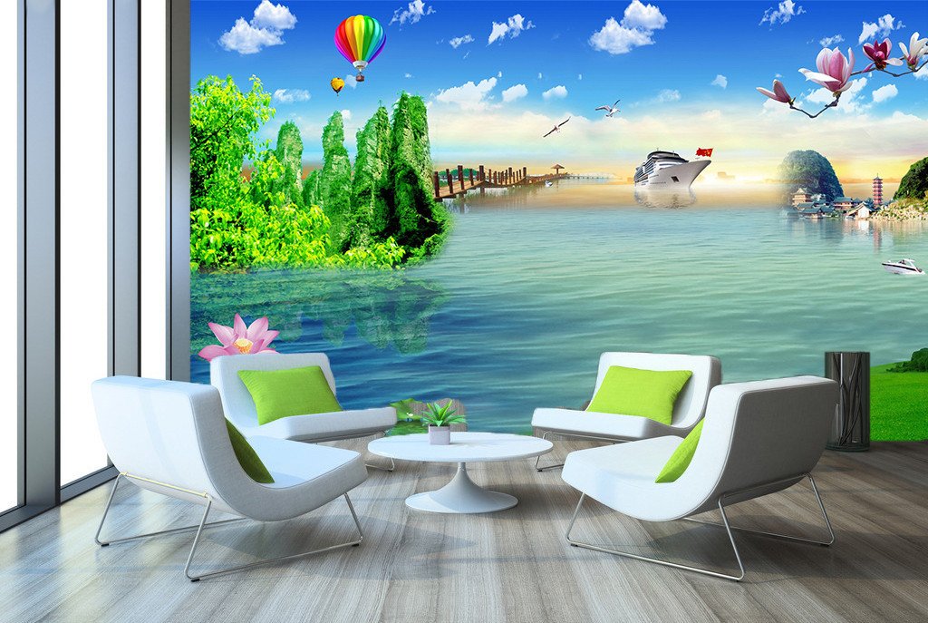 3D Lake Green Tree Hot Air Balloon 88 Wallpaper AJ Wallpaper
