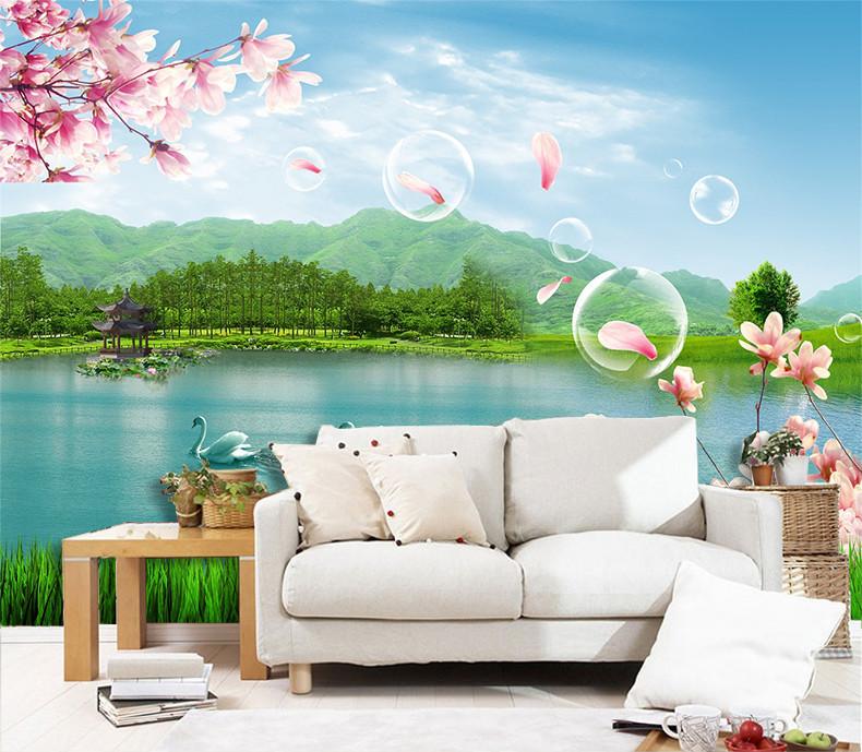 3D Swan Lake Cherry Tree 22 Wallpaper AJ Wallpaper