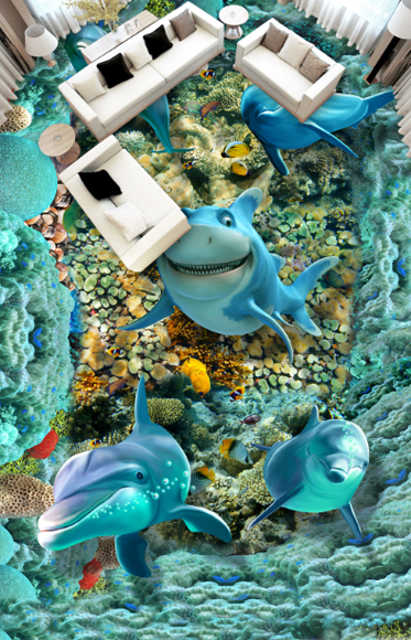 3D Lovely Dolphins Floor Mural Wallpaper AJ Wallpaper 2