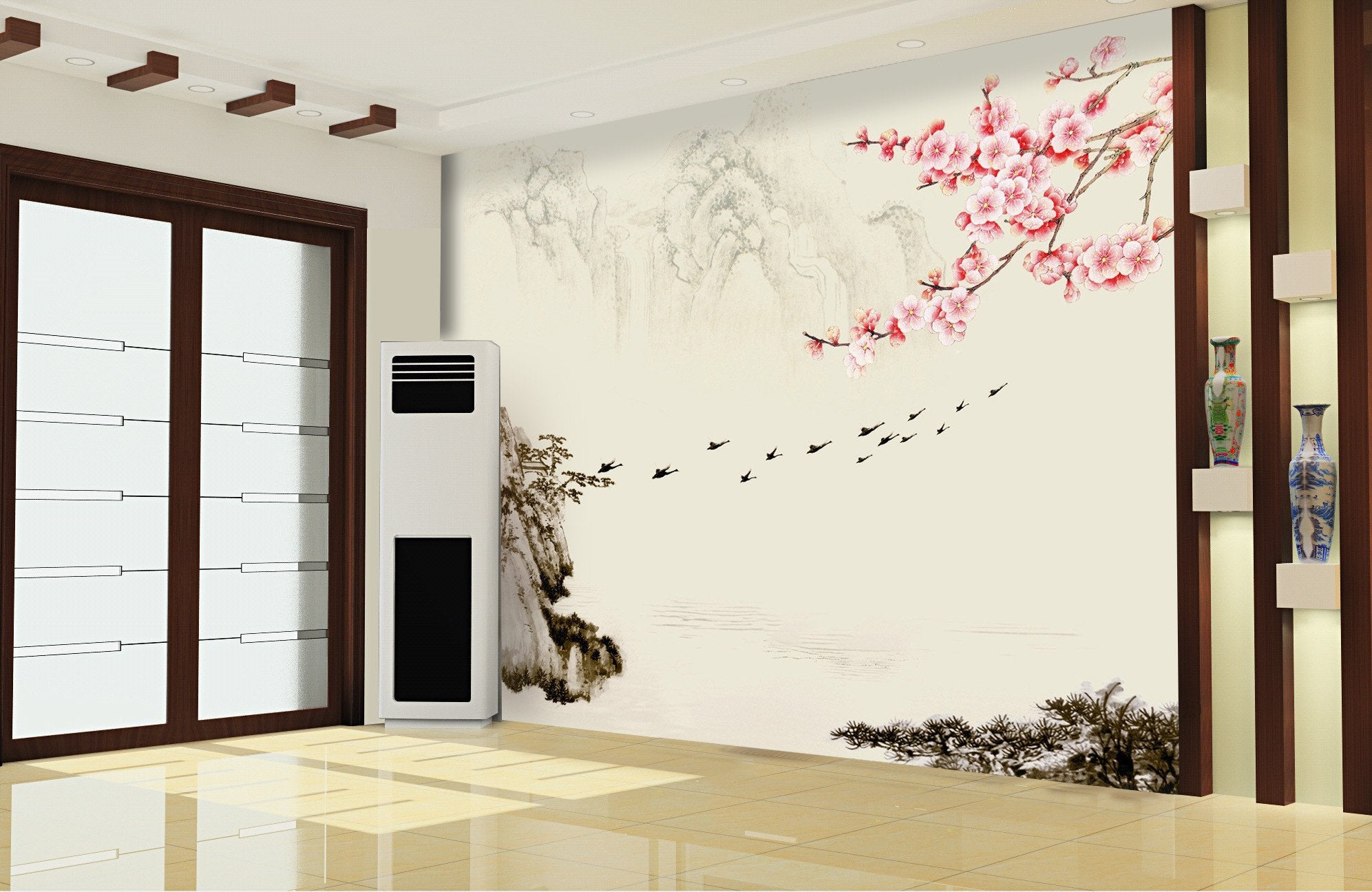 3D Cherry Flower Swallow 09 Wallpaper AJ Wallpaper