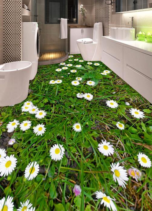 3D Pure White Flowers Floor Mural Wallpaper AJ Wallpaper 2