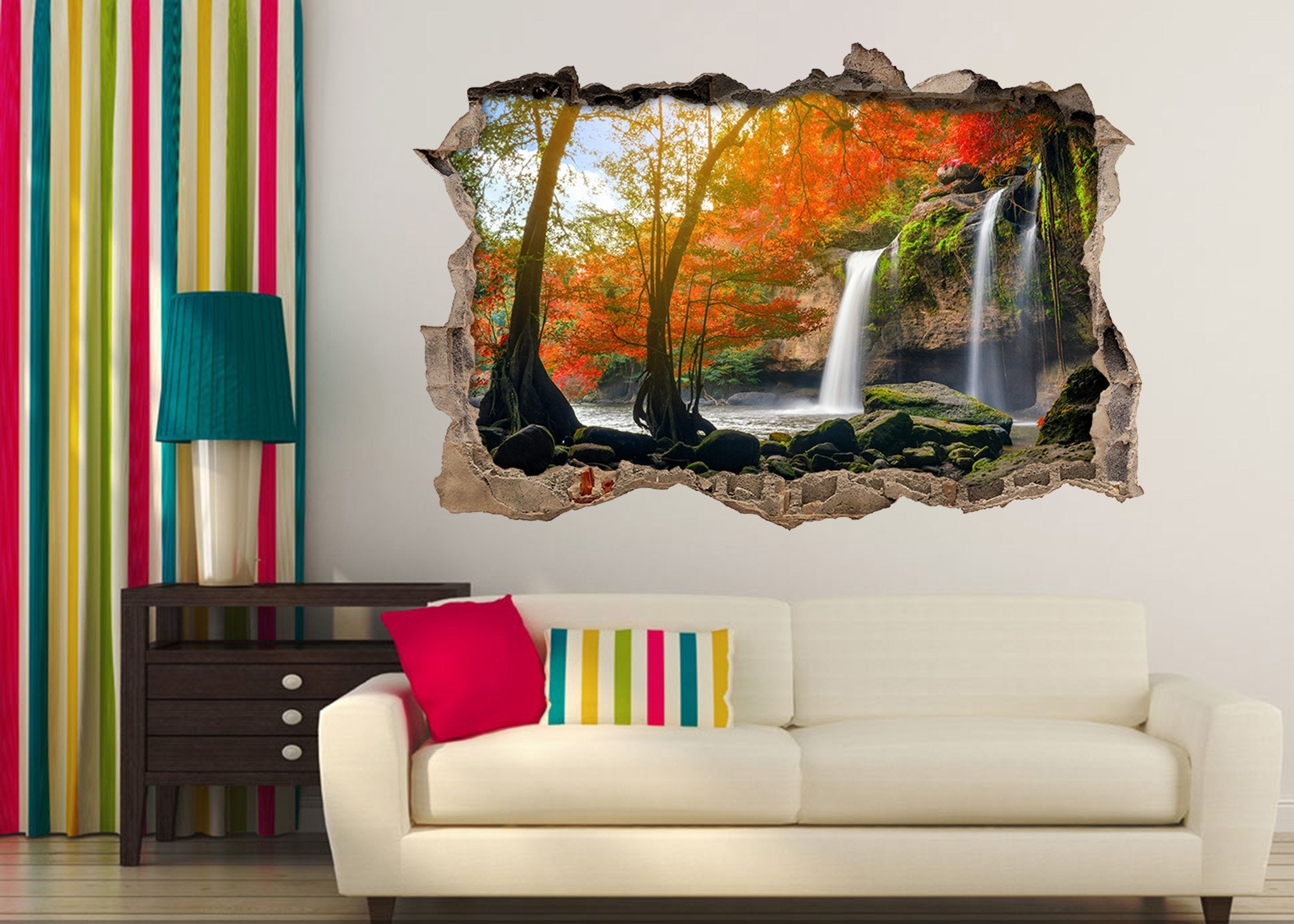 3D Waterfalls Trees 184 Broken Wall Murals Wallpaper AJ Wallpaper