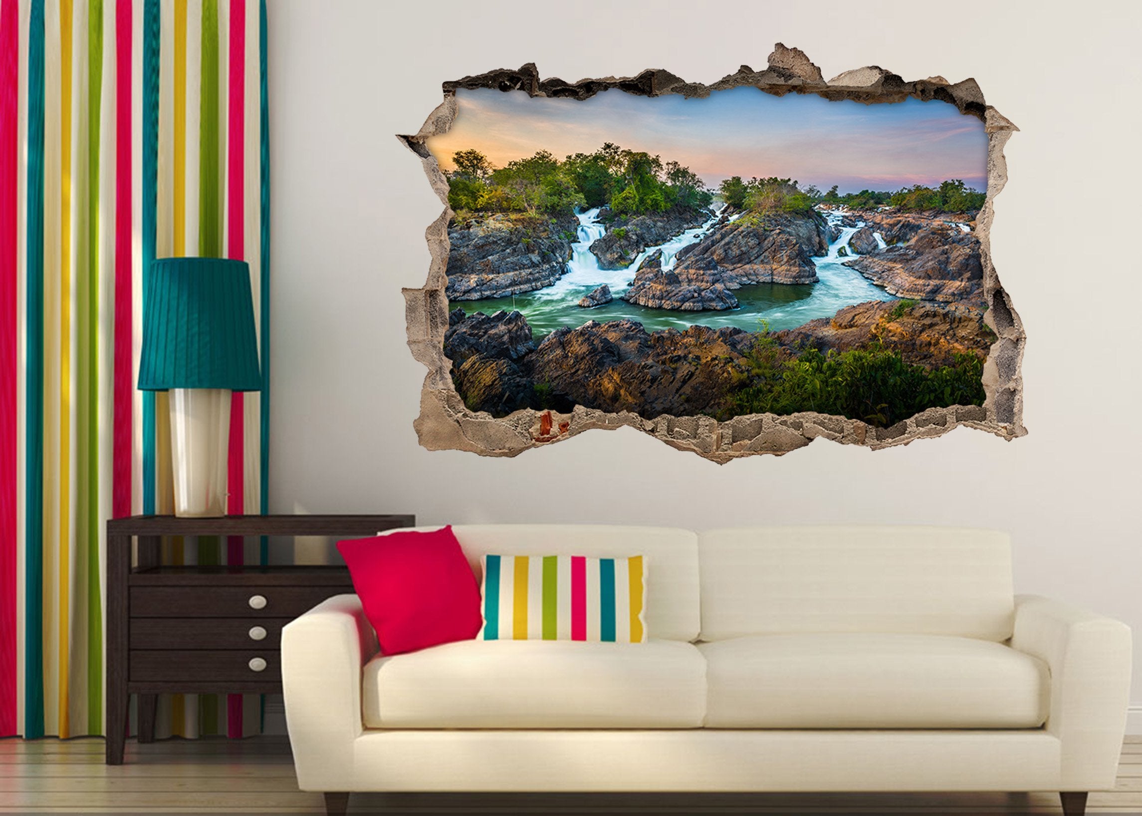 3D River Scenery 025 Broken Wall Murals Wallpaper AJ Wallpaper
