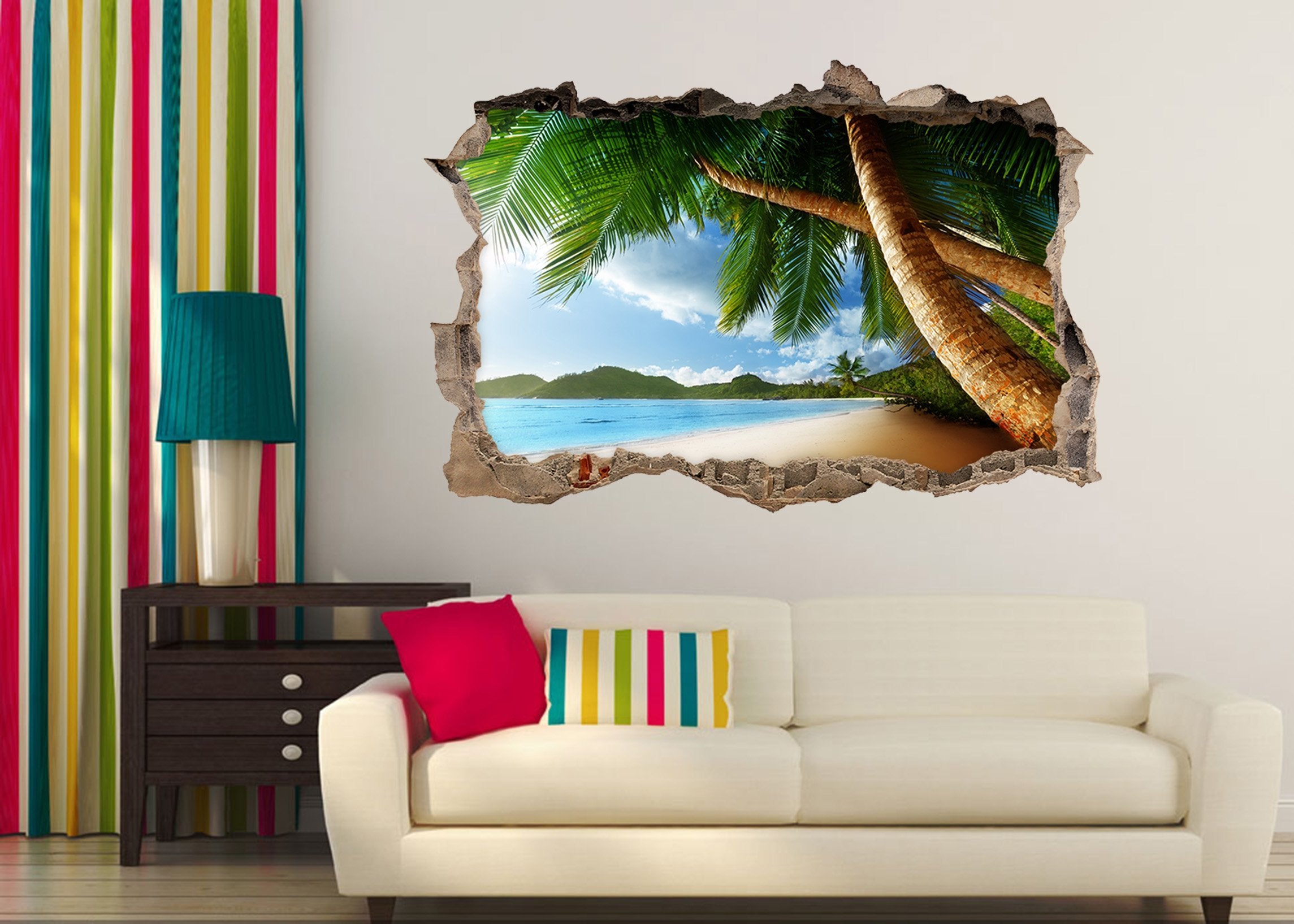 3D Tropical Beach Trees 064 Broken Wall Murals Wallpaper AJ Wallpaper