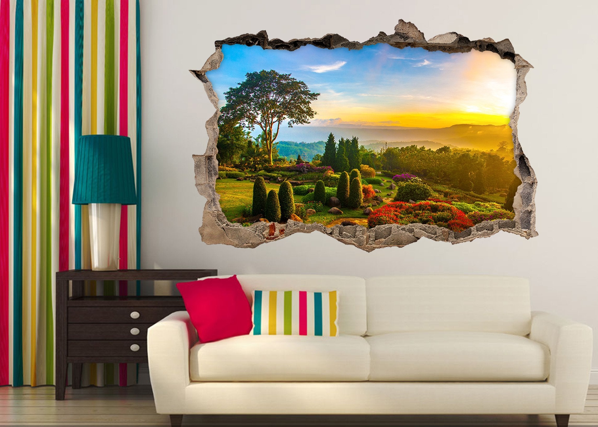 3D Park Sunset Scenery 047 Broken Wall Murals Wallpaper AJ Wallpaper