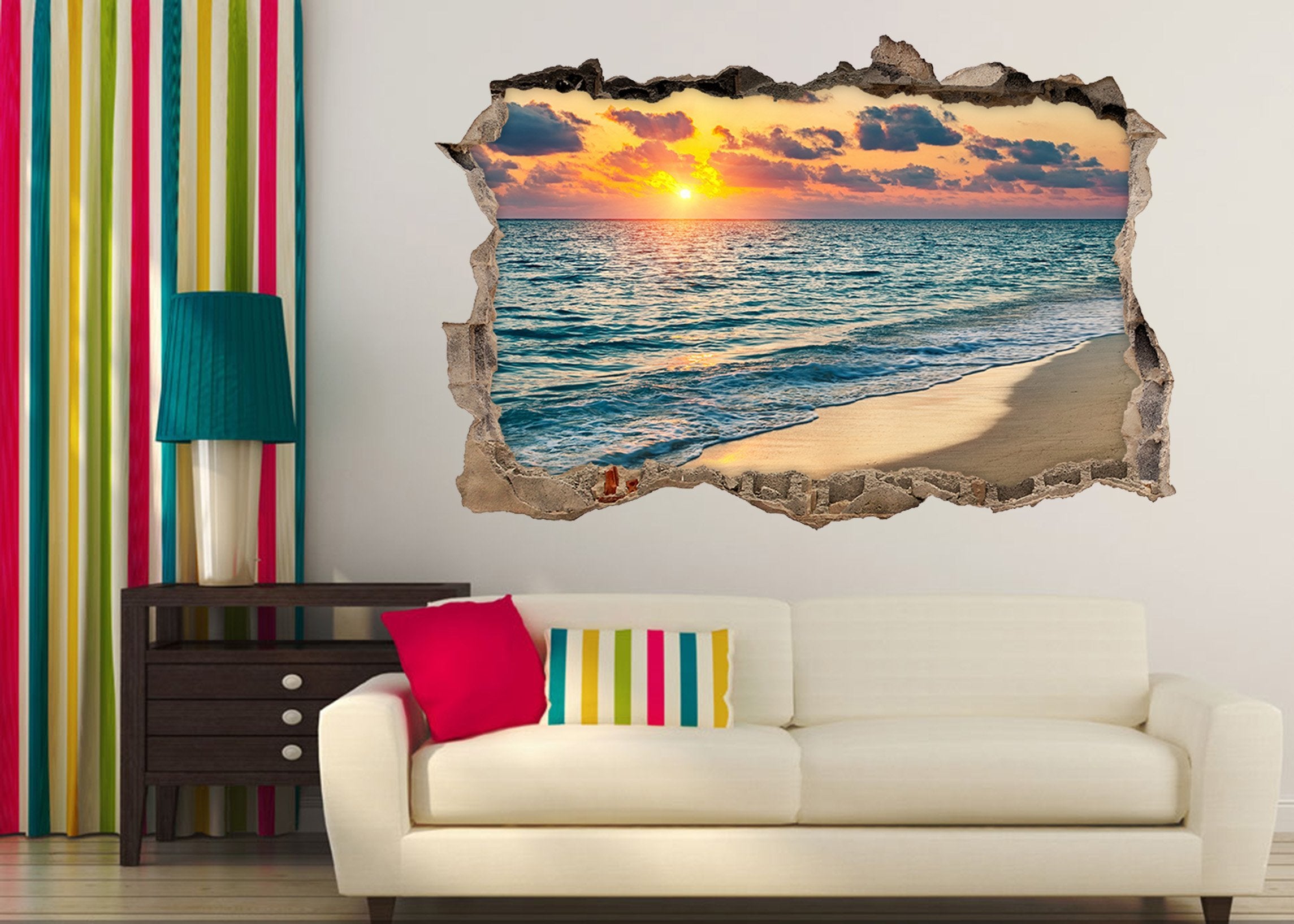 3D Sea Sunset 043 Broken Wall Murals Wallpaper AJ Wallpaper