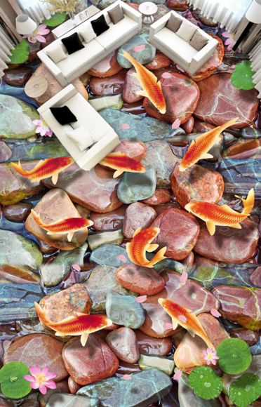 3D Pond Stones Floor Mural Wallpaper AJ Wallpaper 2