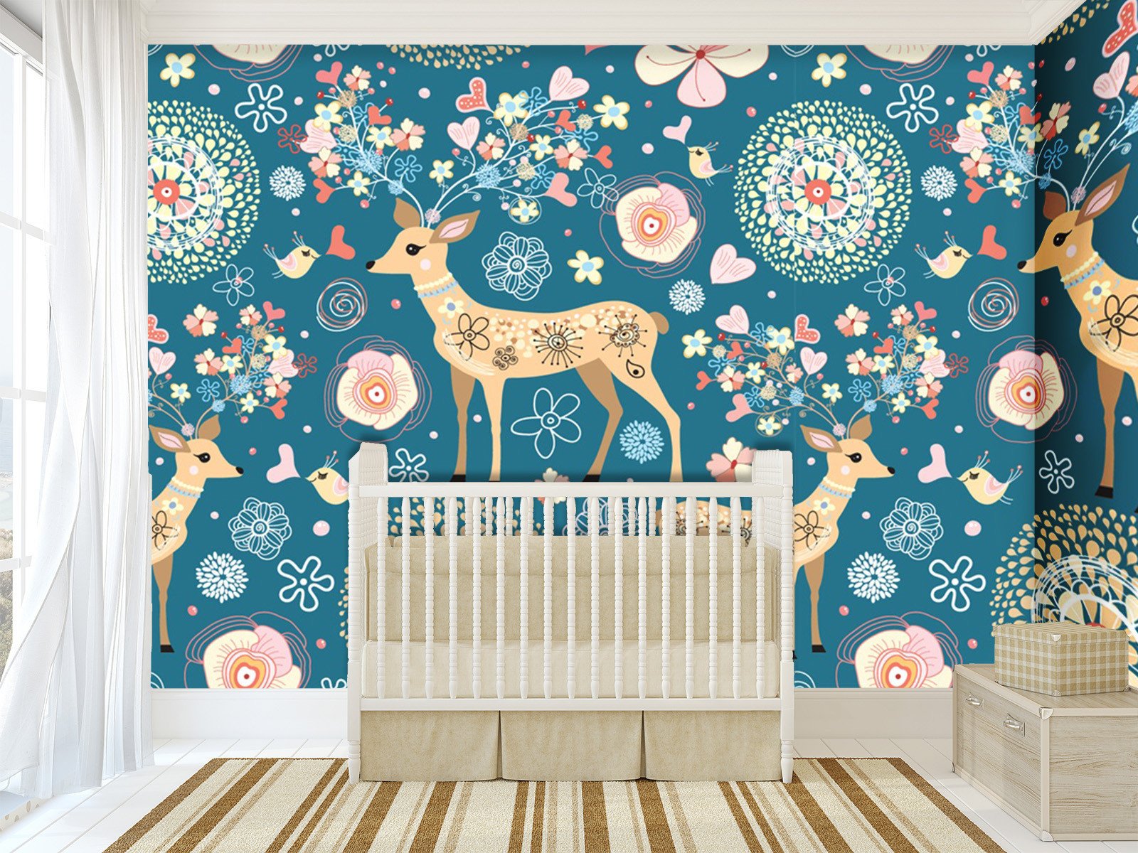 3D Flower Deer 798 Wallpaper AJ Wallpaper