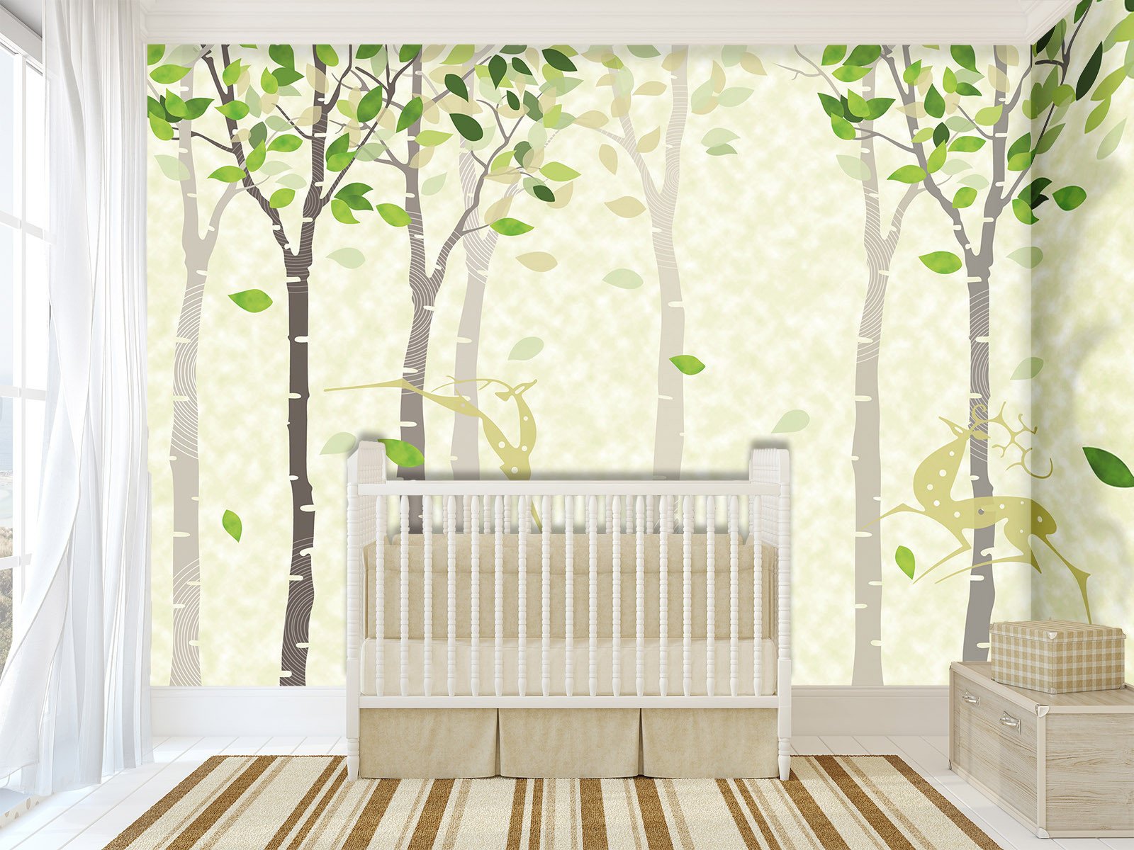 3D Green Tree Deer 842 Wallpaper AJ Wallpaper