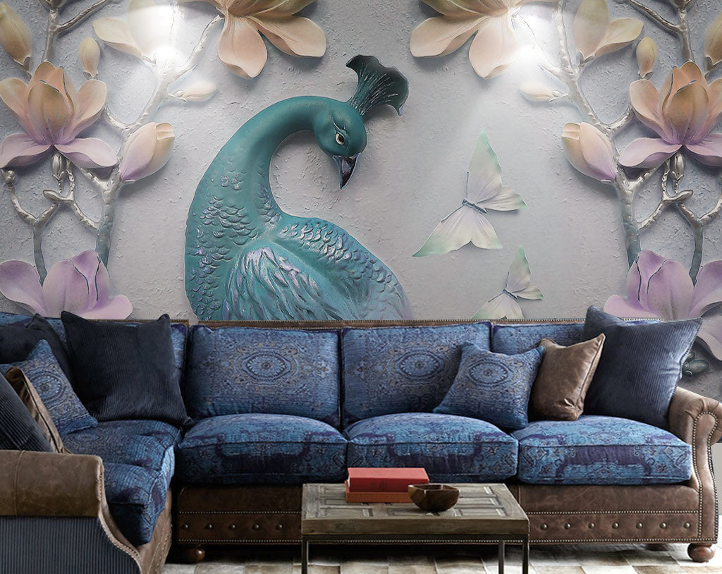3D Blue Peacock WG020 Wall Murals