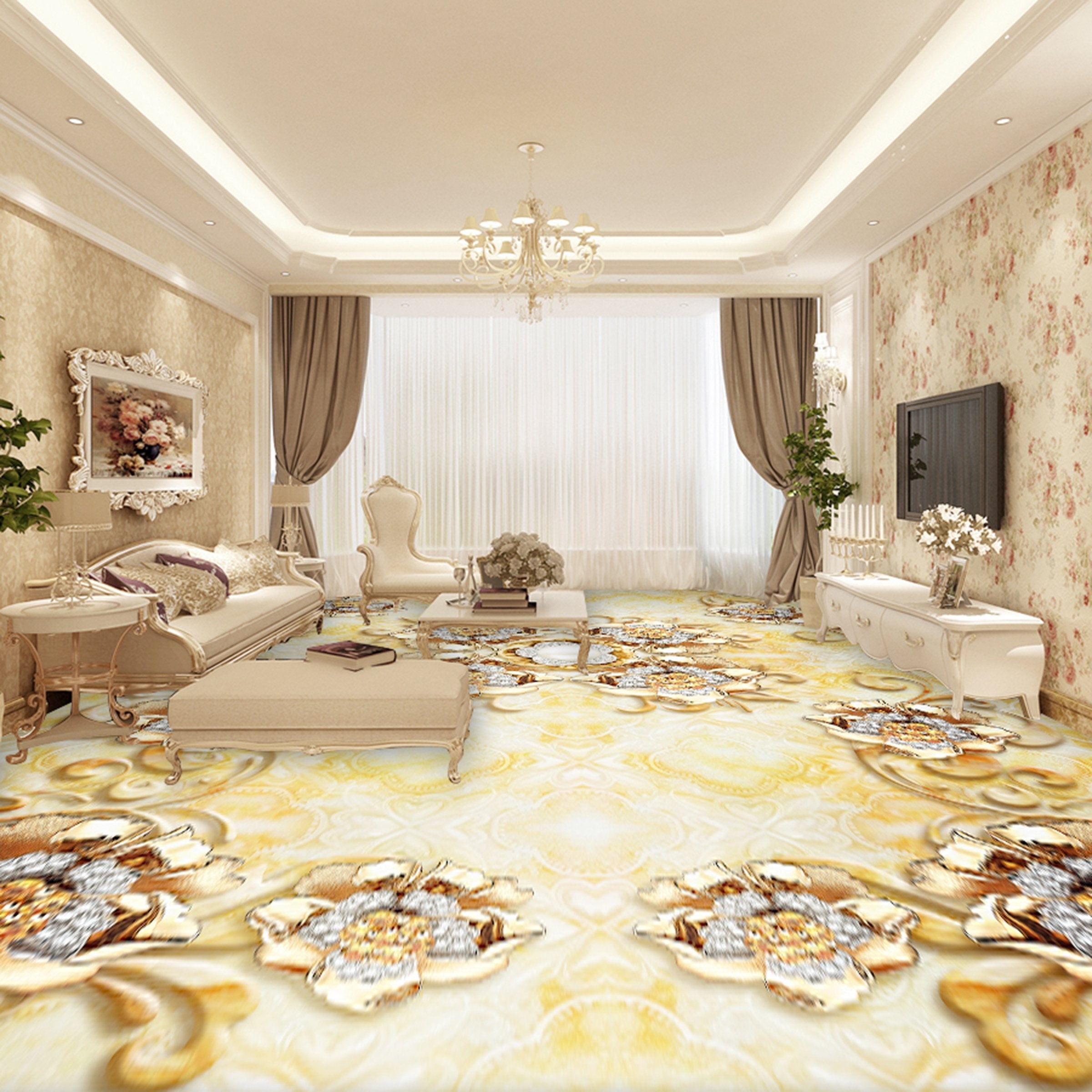 3D Diamond Flower WG518 Floor Mural Wallpaper AJ Wallpaper 2
