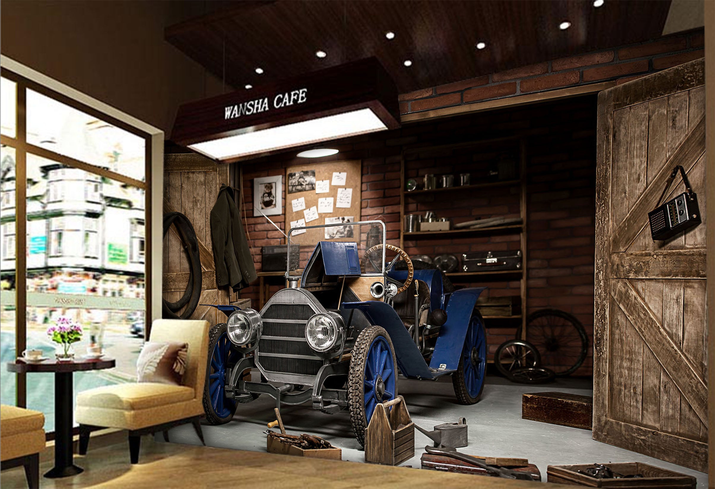 3D Shabby Convertible 312 Vehicle Wall Murals