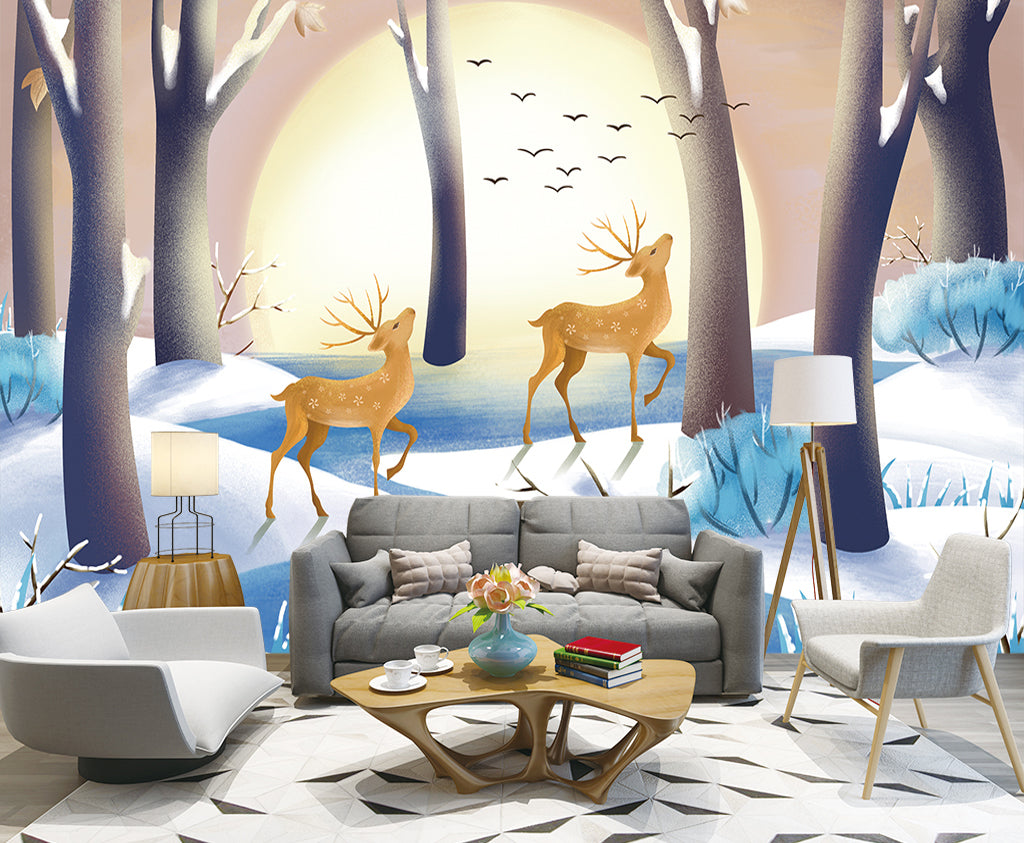 3D Sunset Sika Deer WG361 Wall Murals