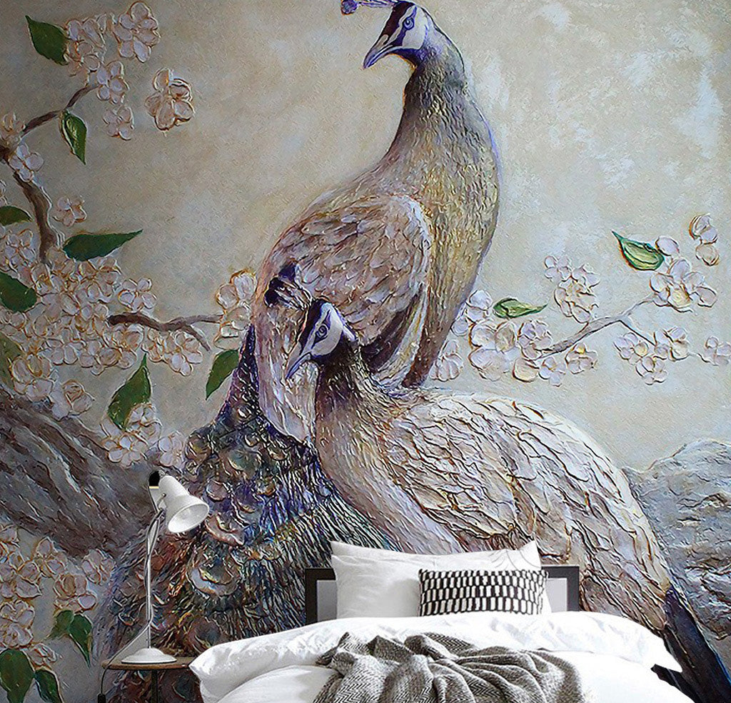 3D Leaf Peacock WG235 Wall Murals