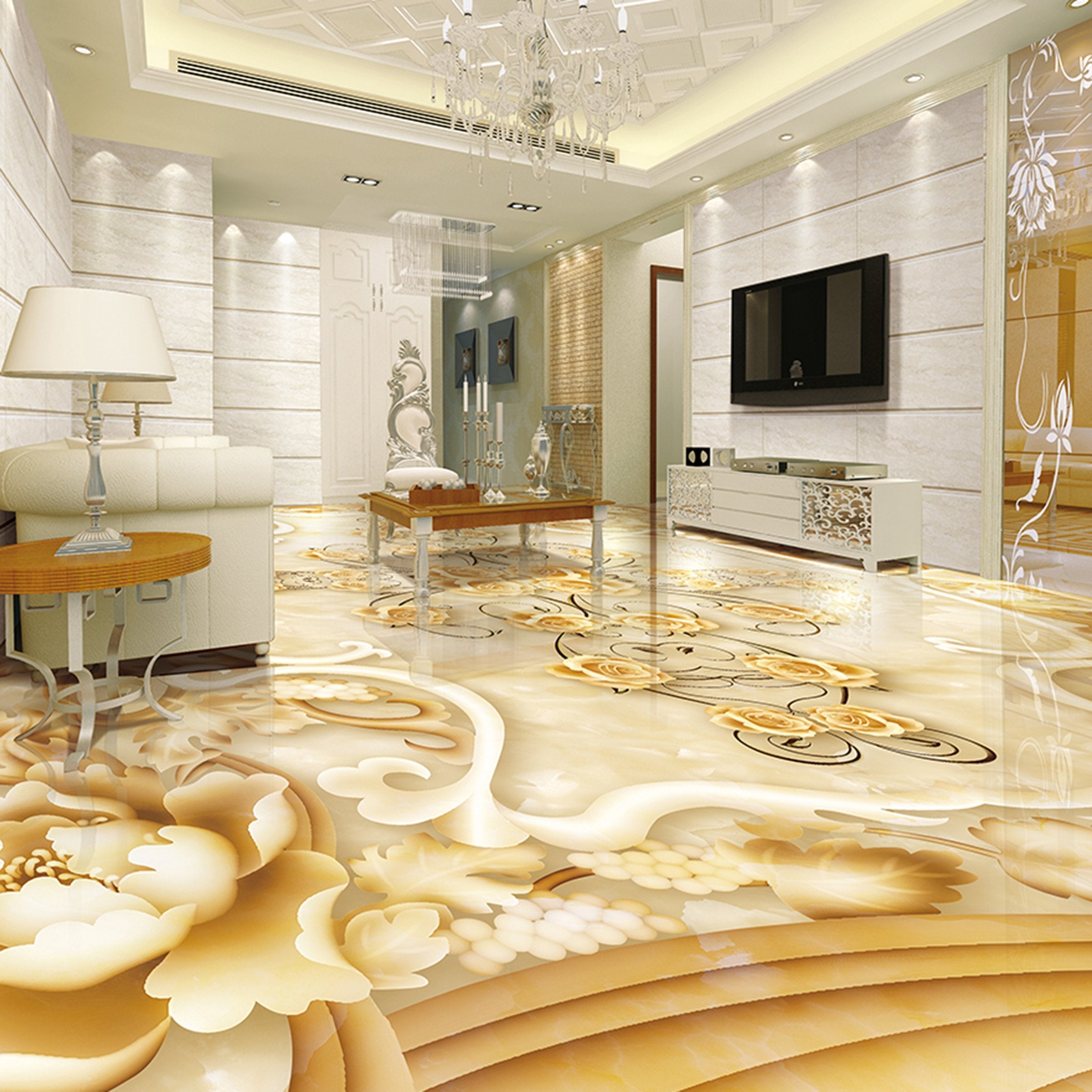 3D Golden Marble Lace WG273 Floor Mural Wallpaper AJ Wallpaper 2