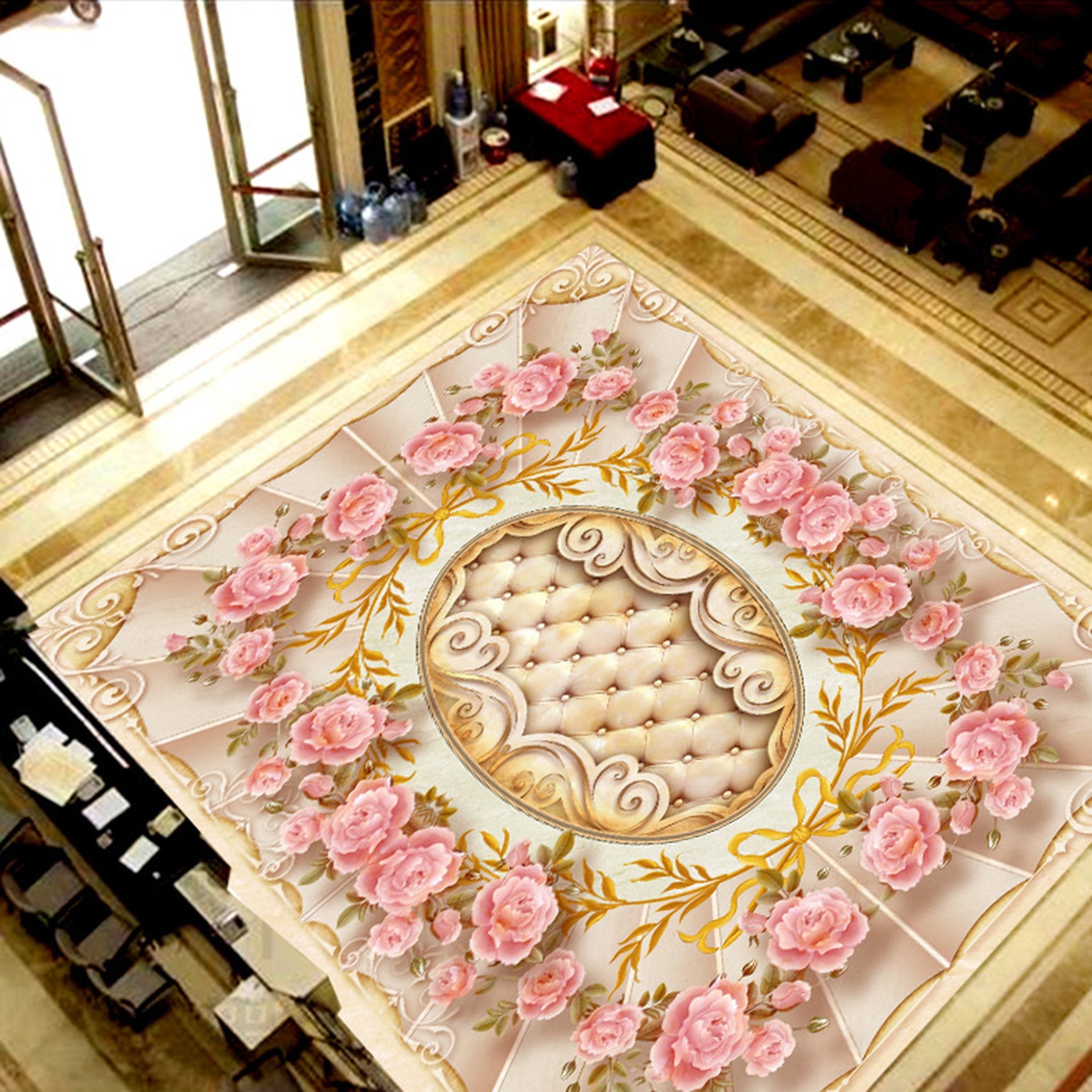 3D Pink Rose WG184 Floor Mural Wallpaper AJ Wallpaper 2