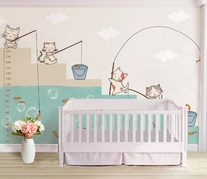 3D Cat Fishing WG912 Wall Murals