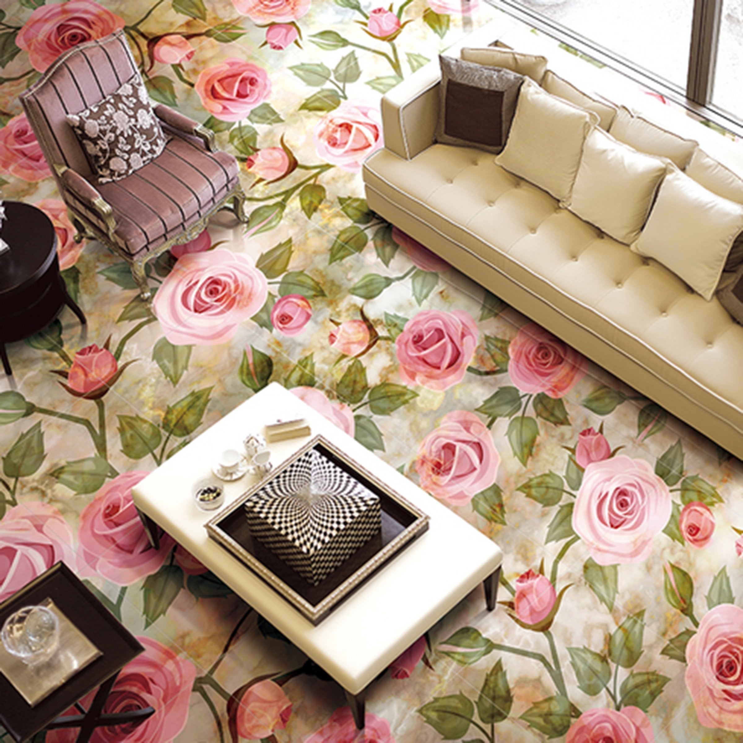 3D Pink Rose WG162 Floor Mural Wallpaper AJ Wallpaper 2
