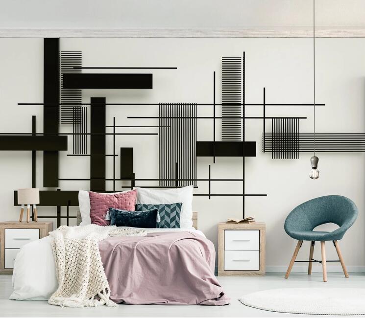 3D Black Geometry WC132 Wall Murals