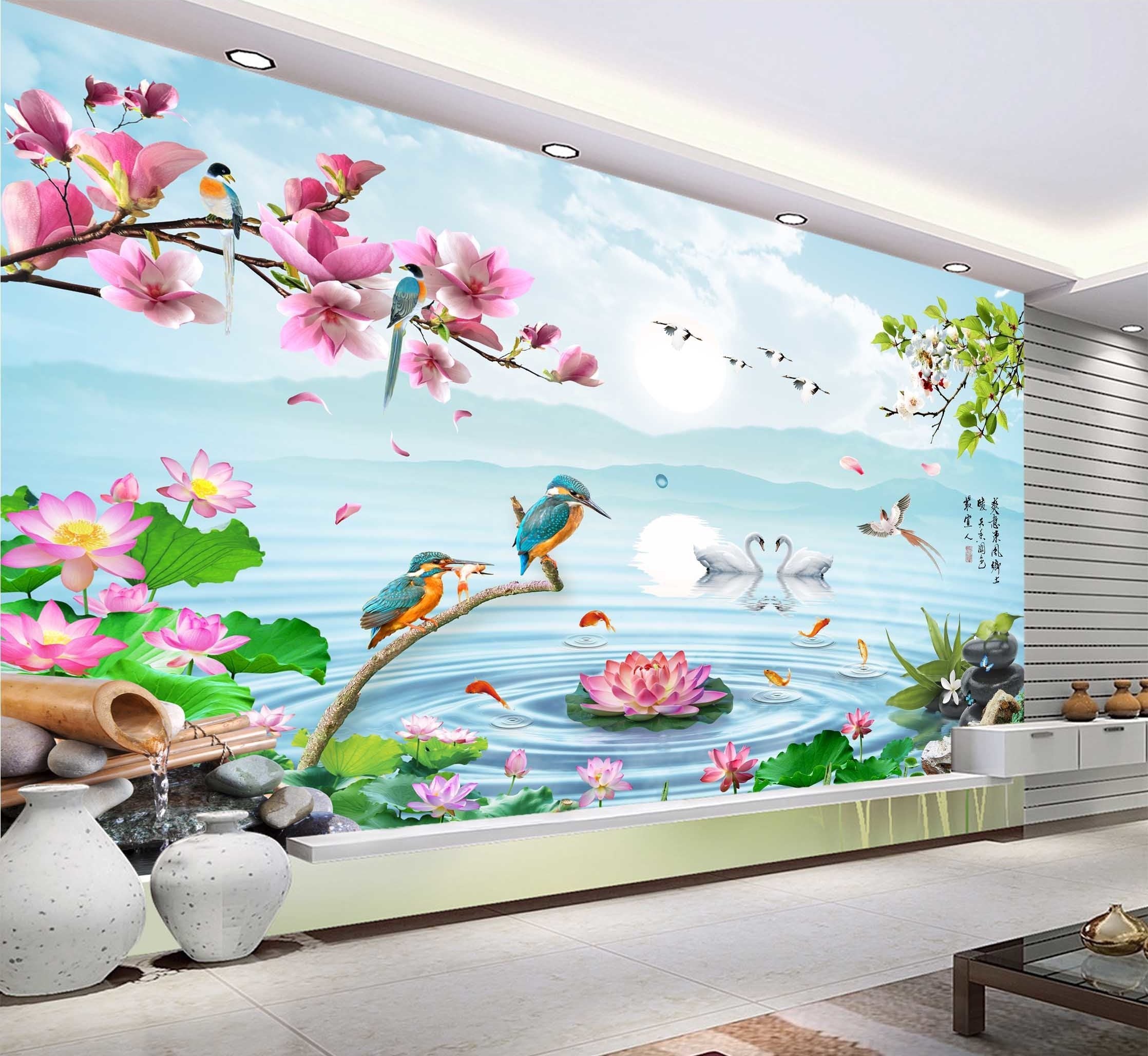3D Lotus Swan Bird 319 Wallpaper AJ Wallpaper