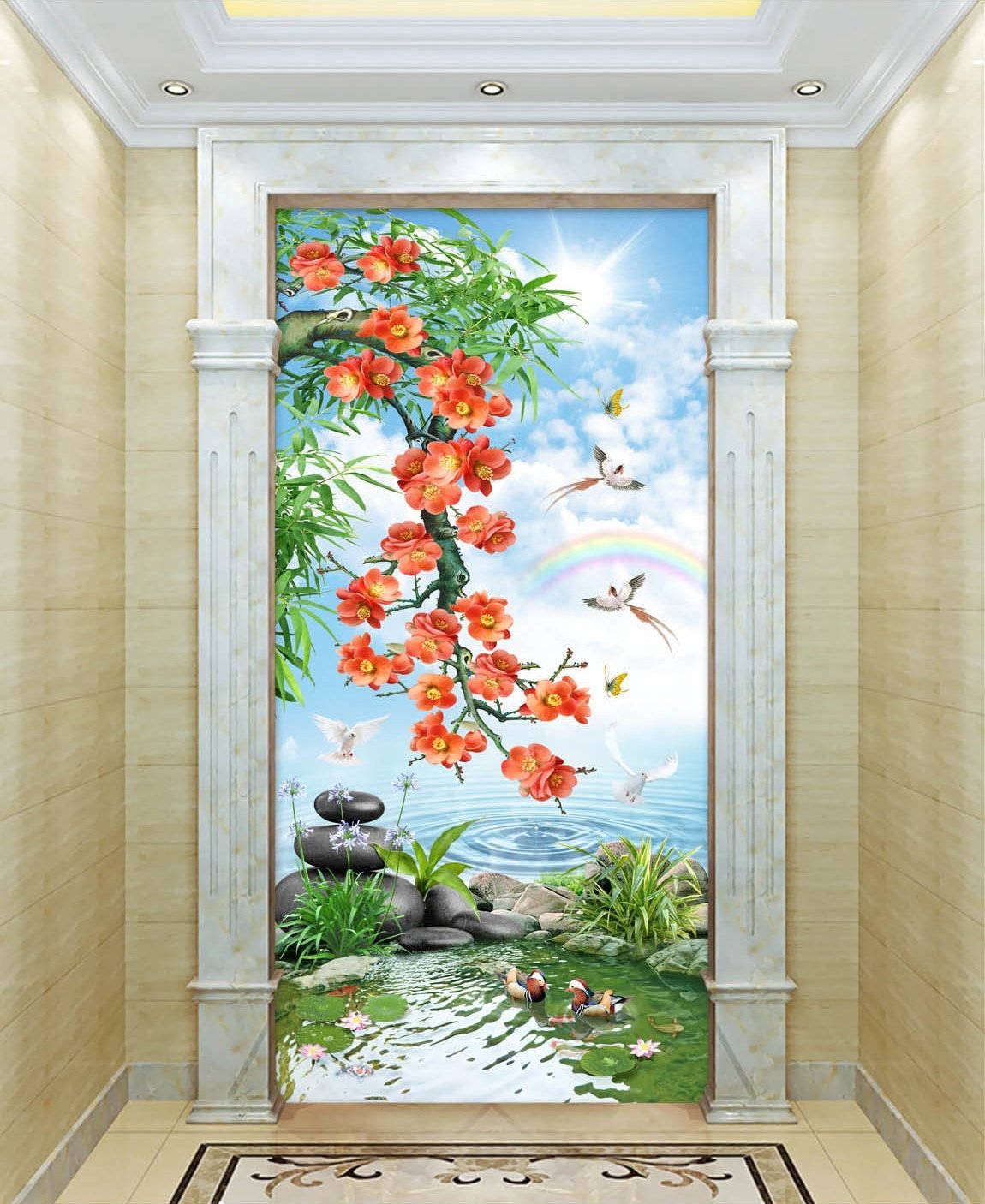 3D Rainbow Mandarin Duck 369 Wallpaper AJ Wallpaper