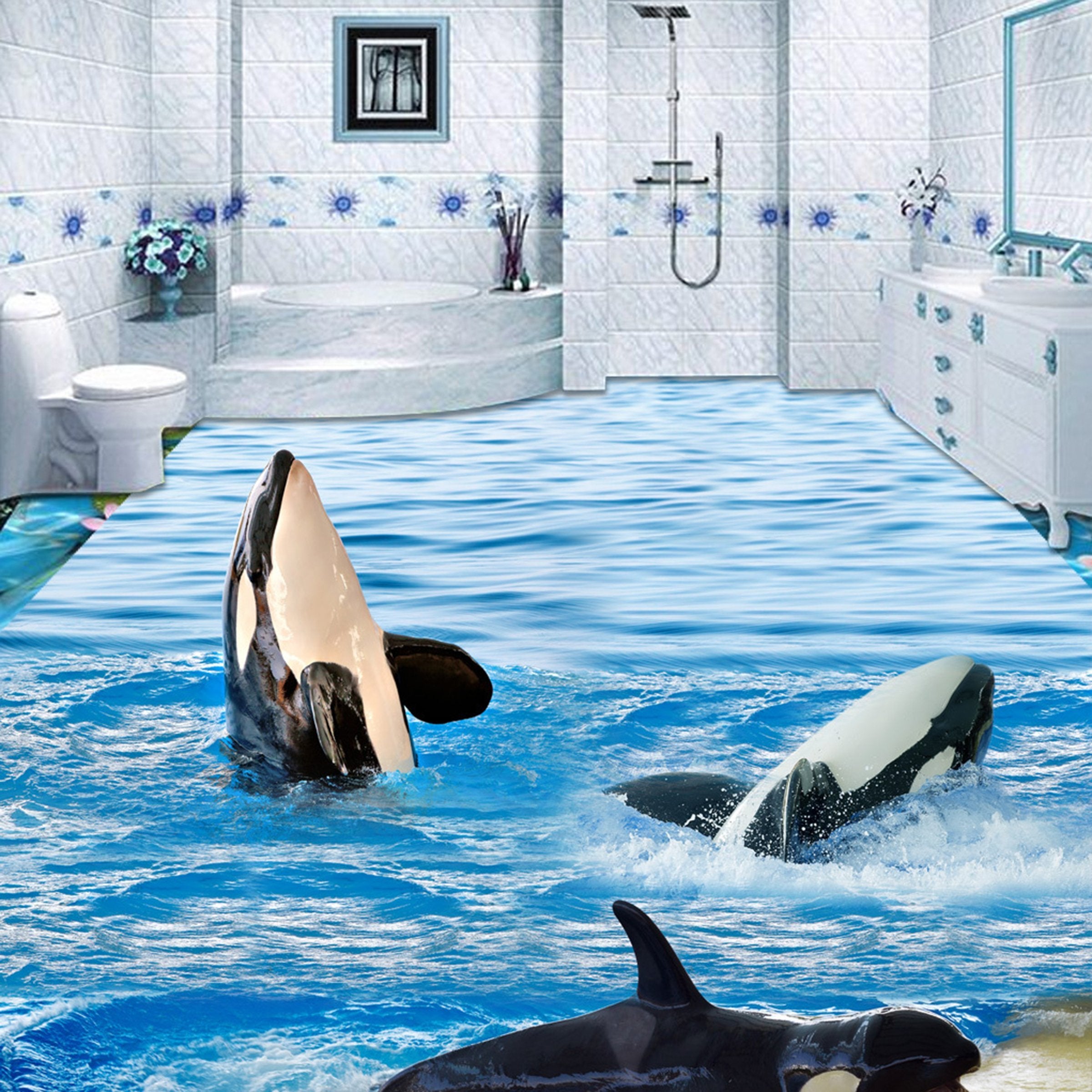 3D Cute Dolphin WG451 Floor Mural Wallpaper AJ Wallpaper 2