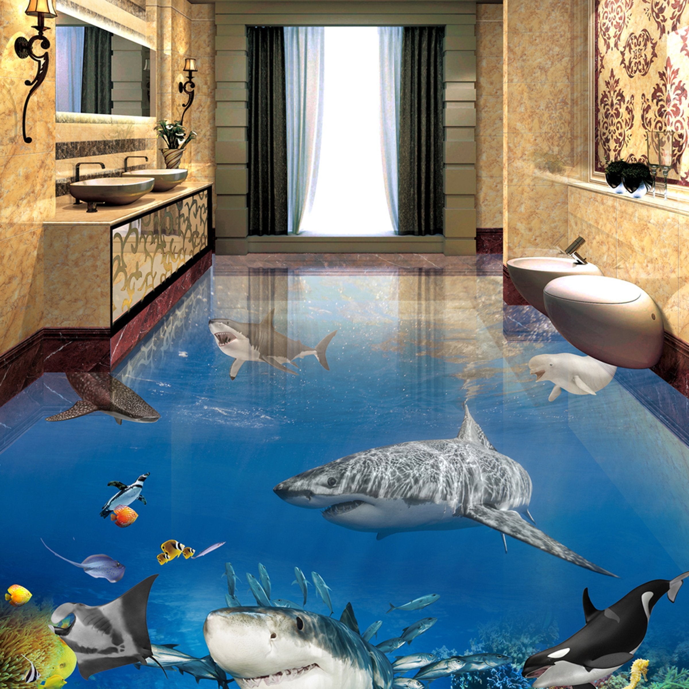 3D Sea Sharkn WG399 Floor Mural Wallpaper AJ Wallpaper 2