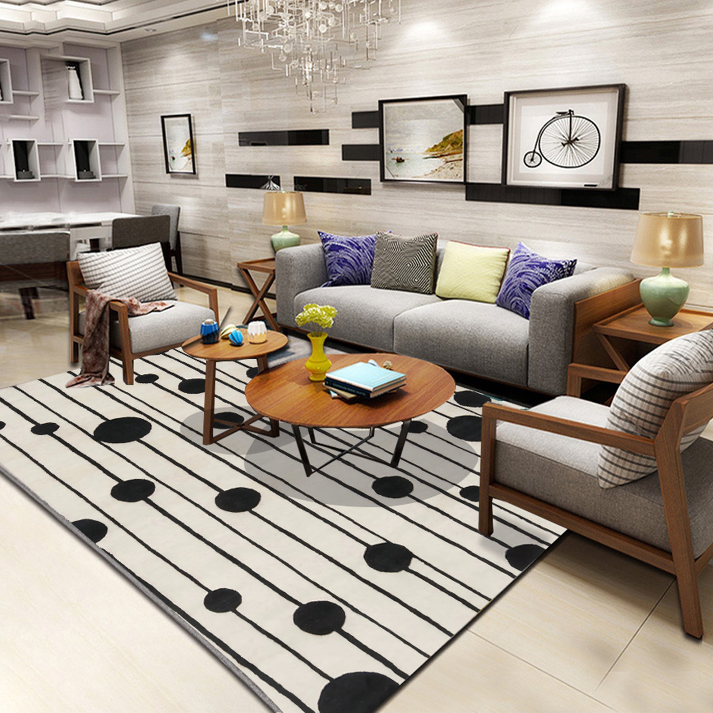 3D Black Round Stripes WG052 Non Slip Rug Mat Mat AJ Creativity Home