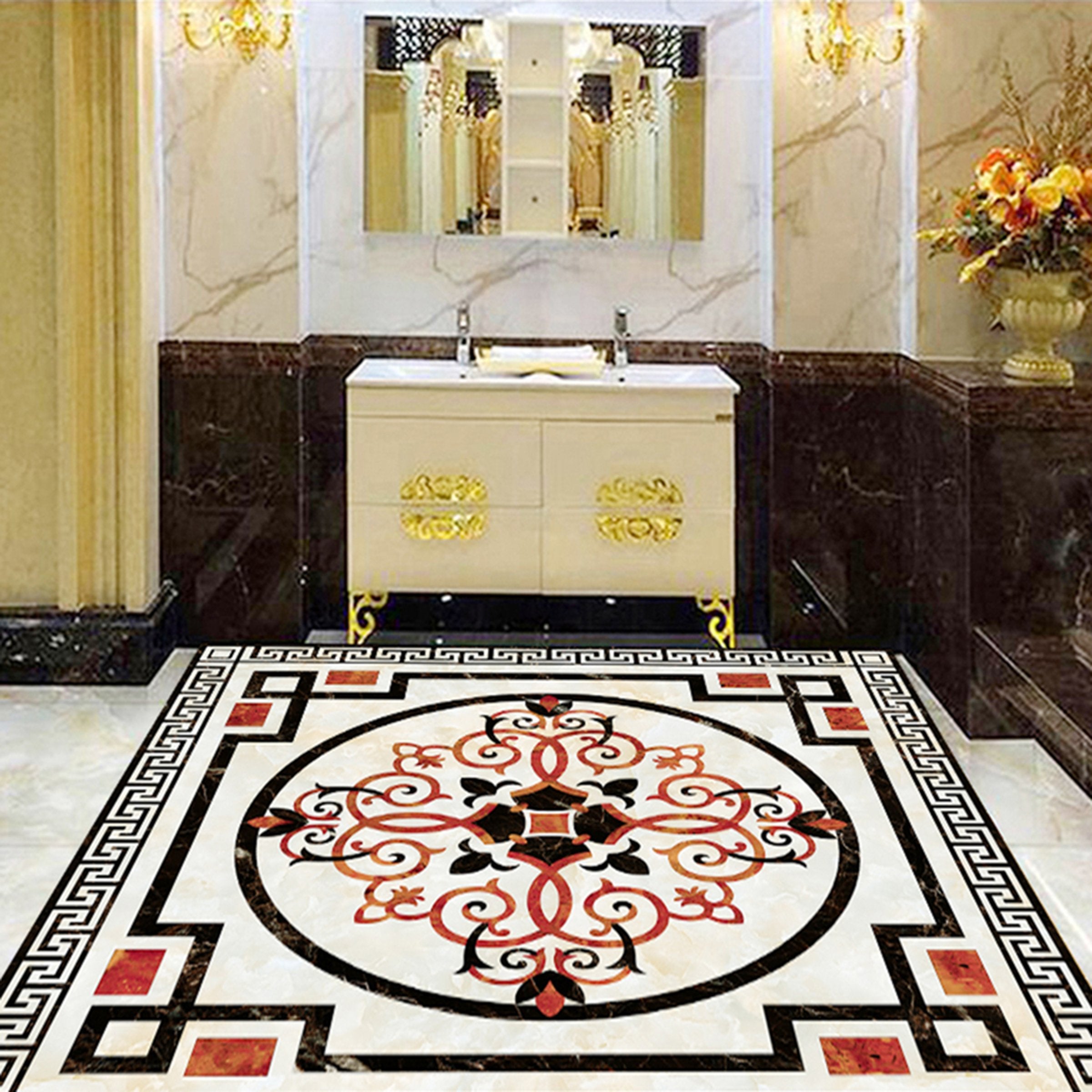 3D Marble Red Black Stripes WG531 Floor Mural Wallpaper AJ Wallpaper 2