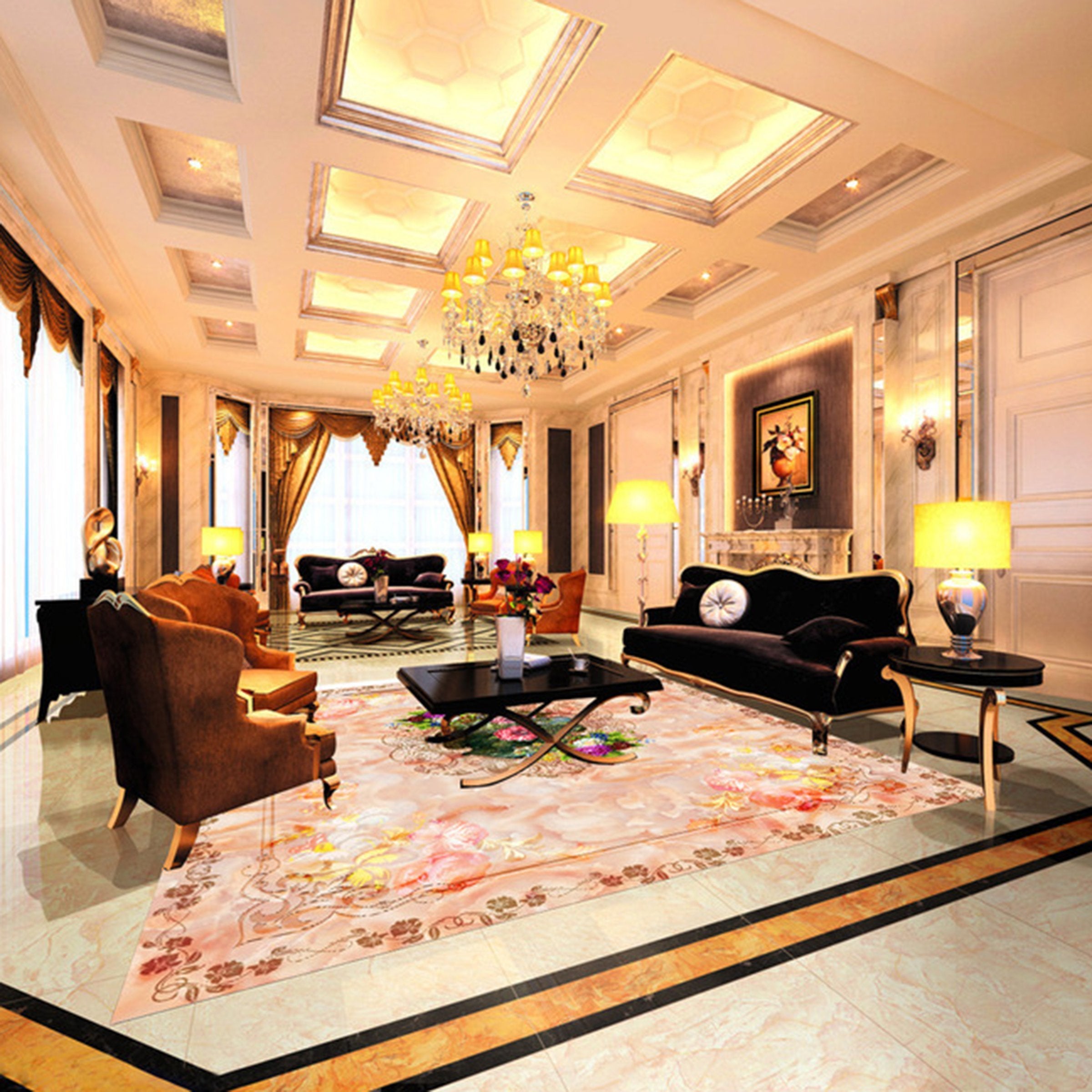 3D Flower Pattern WG136 Floor Mural Wallpaper AJ Wallpaper 2