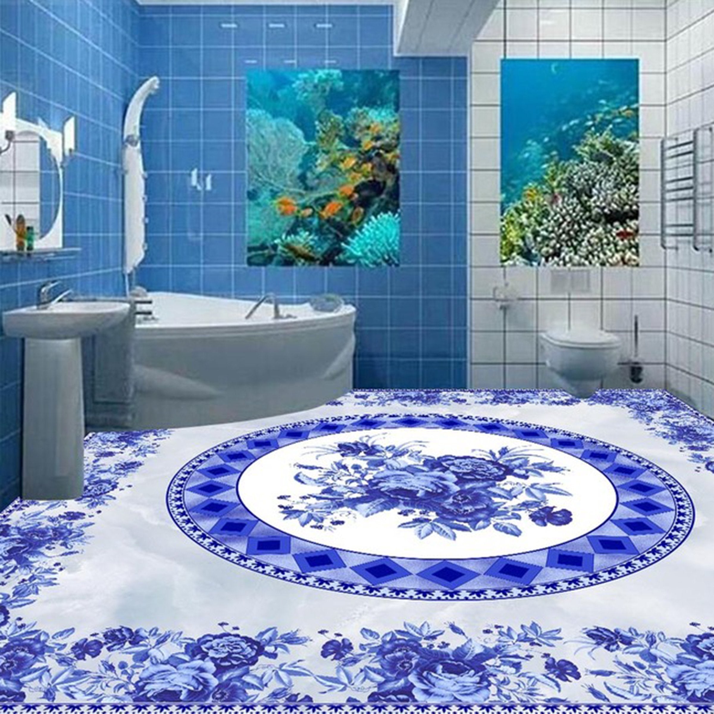 3D Blue And White Porcelain Pattern WG255 Floor Mural Wallpaper AJ Wallpaper 2