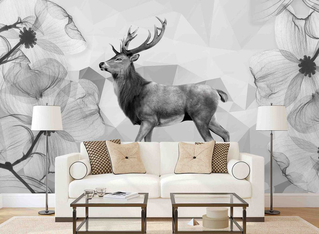3D Flower Deer WG195 Wall Murals
