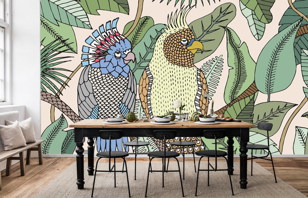 3D Parrot Leaves WG100 Wall Murals