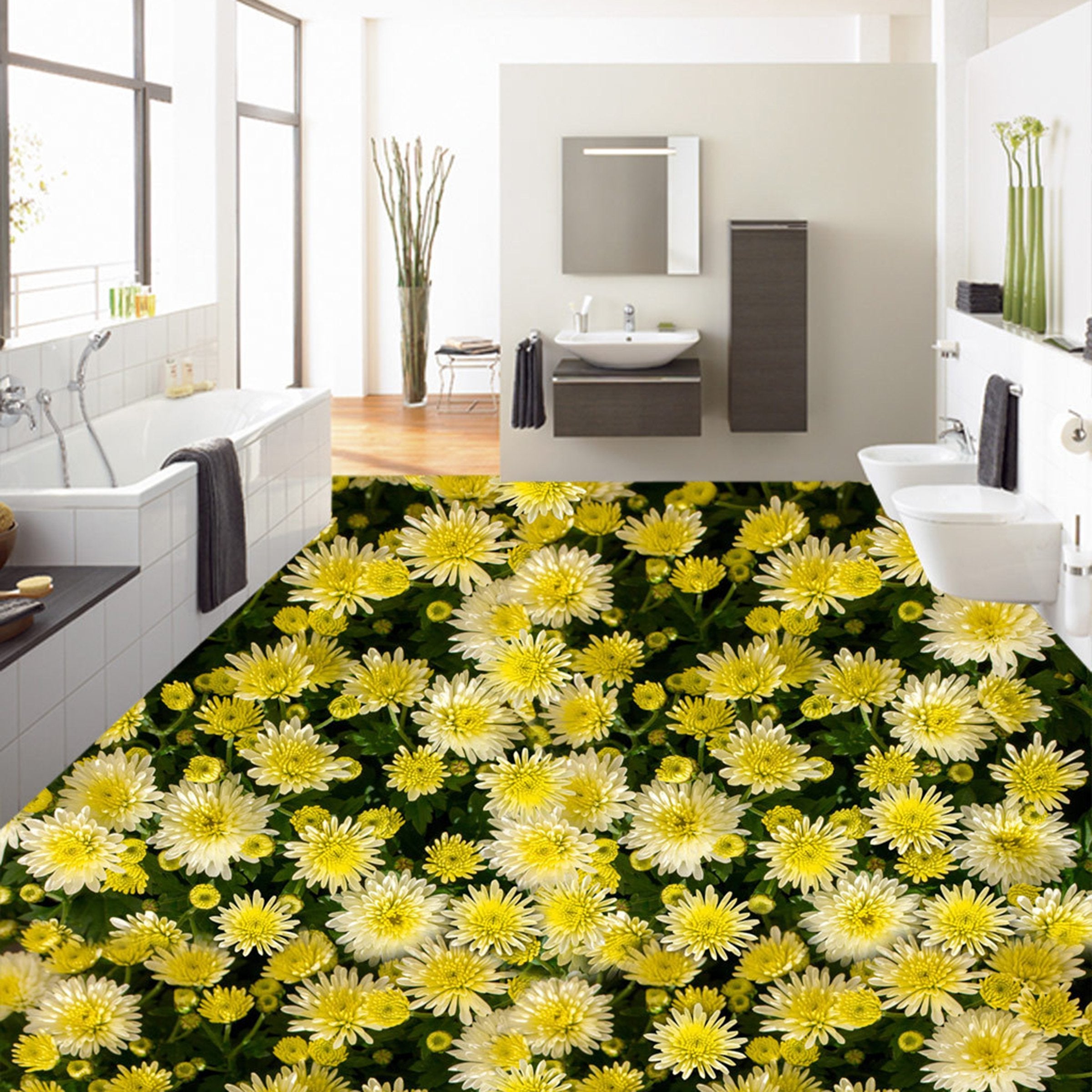 3D hrysanthemum WG454 Floor Mural Wallpaper AJ Wallpaper 2
