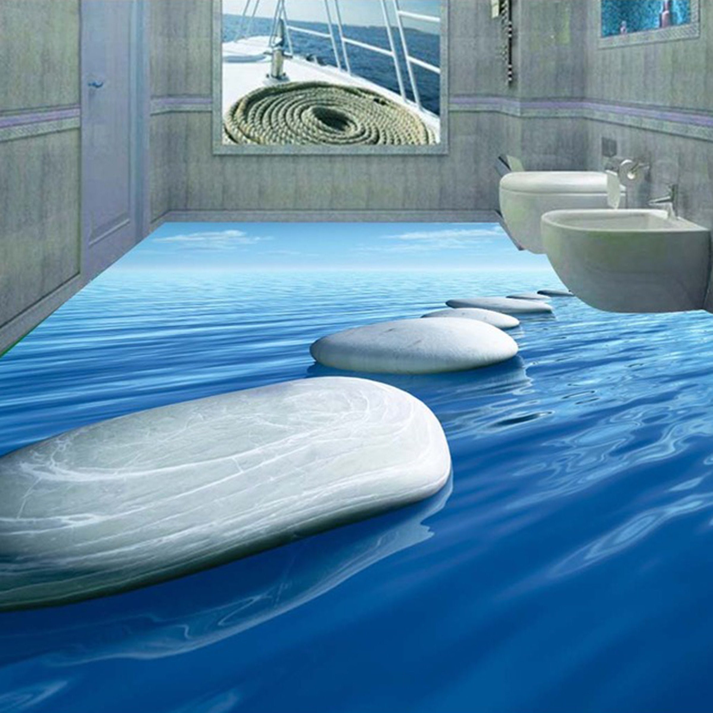 3D Wave Stone WG249 Floor Mural Wallpaper AJ Wallpaper 2
