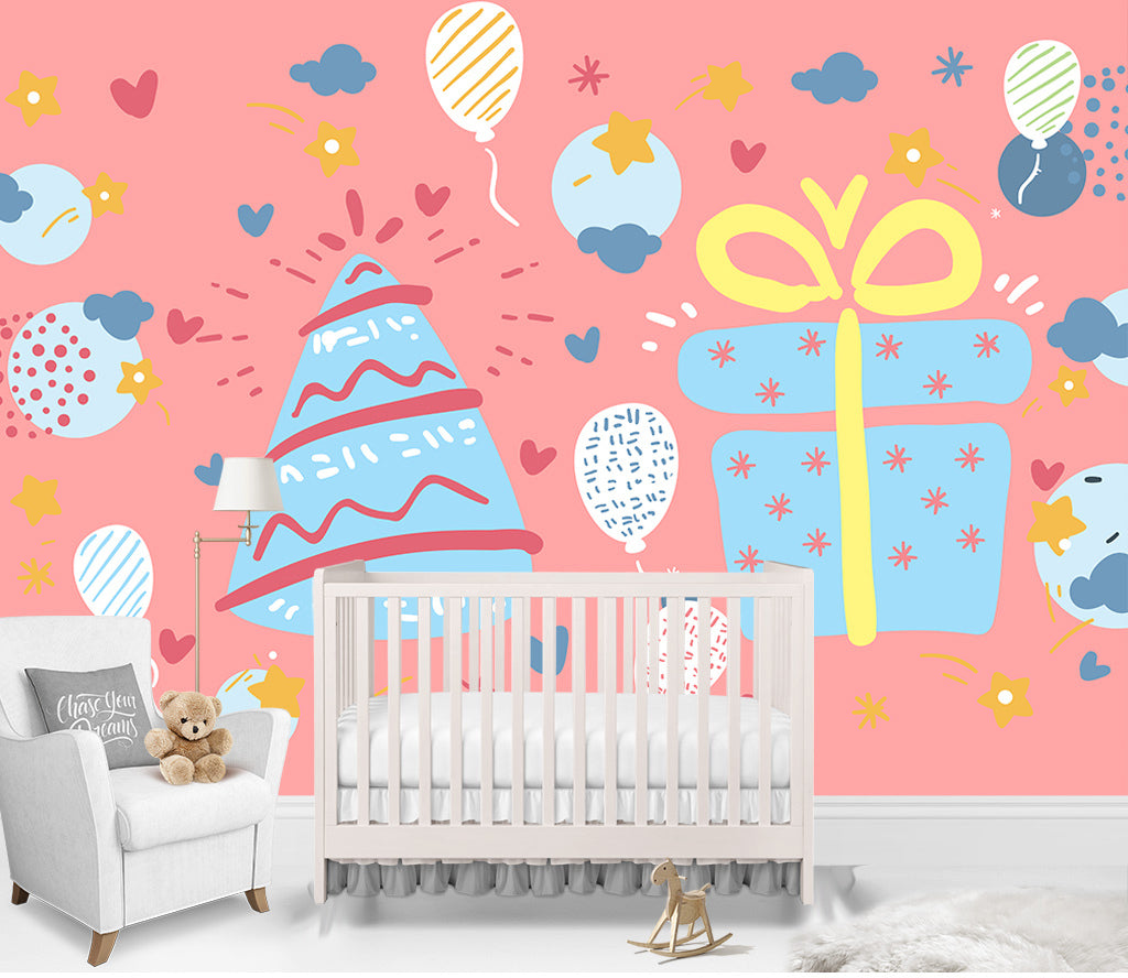 3D Blue Gift Box WC007 Wall Murals