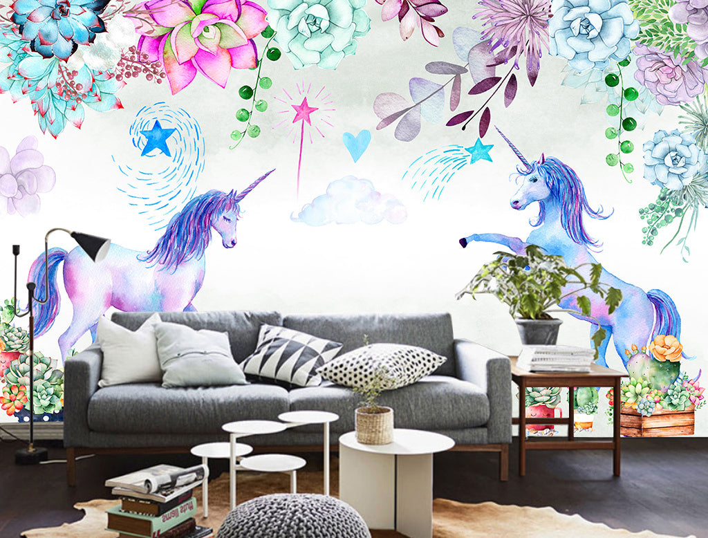 3D Blue Unicorn WG209 Wall Murals