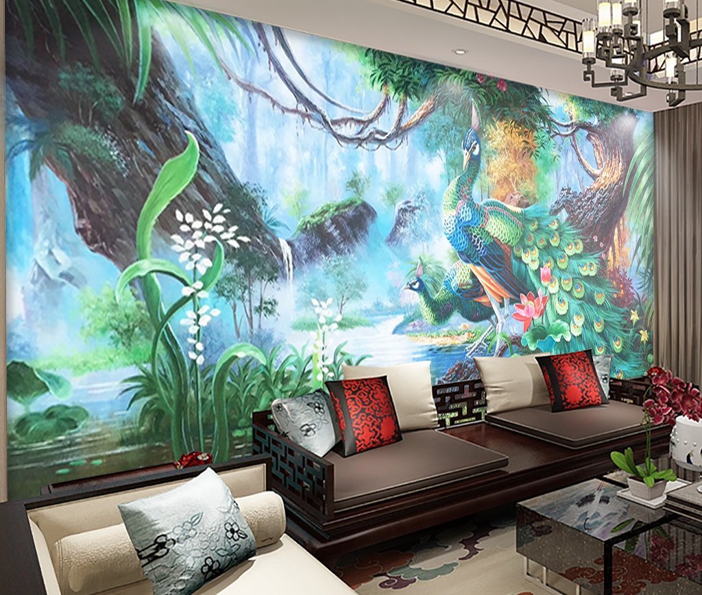 3D Peacock Forest 527 Wall Murals Wallpaper AJ Wallpaper 2