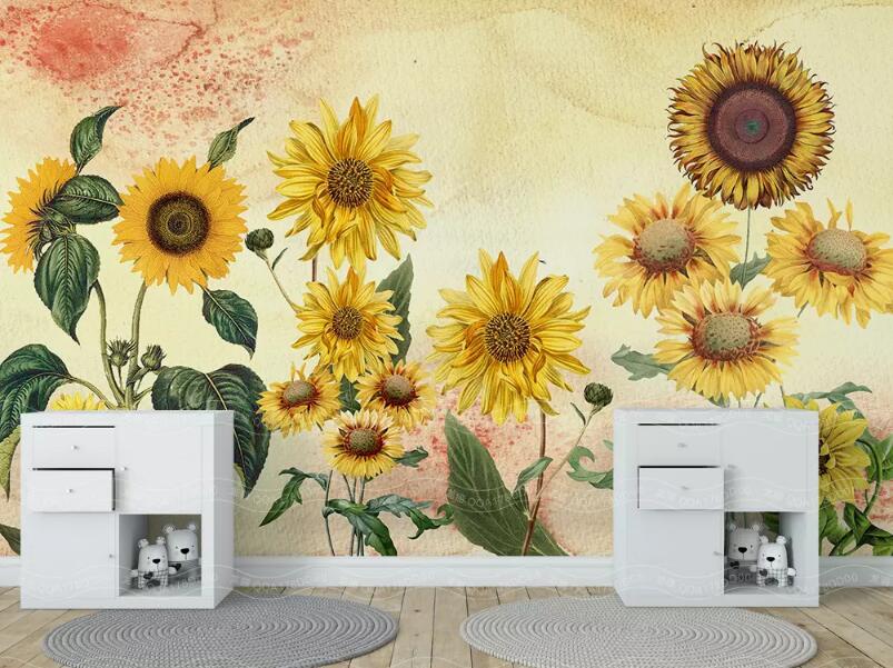 3D Sunflower 395 Wall Murals Wallpaper AJ Wallpaper 2