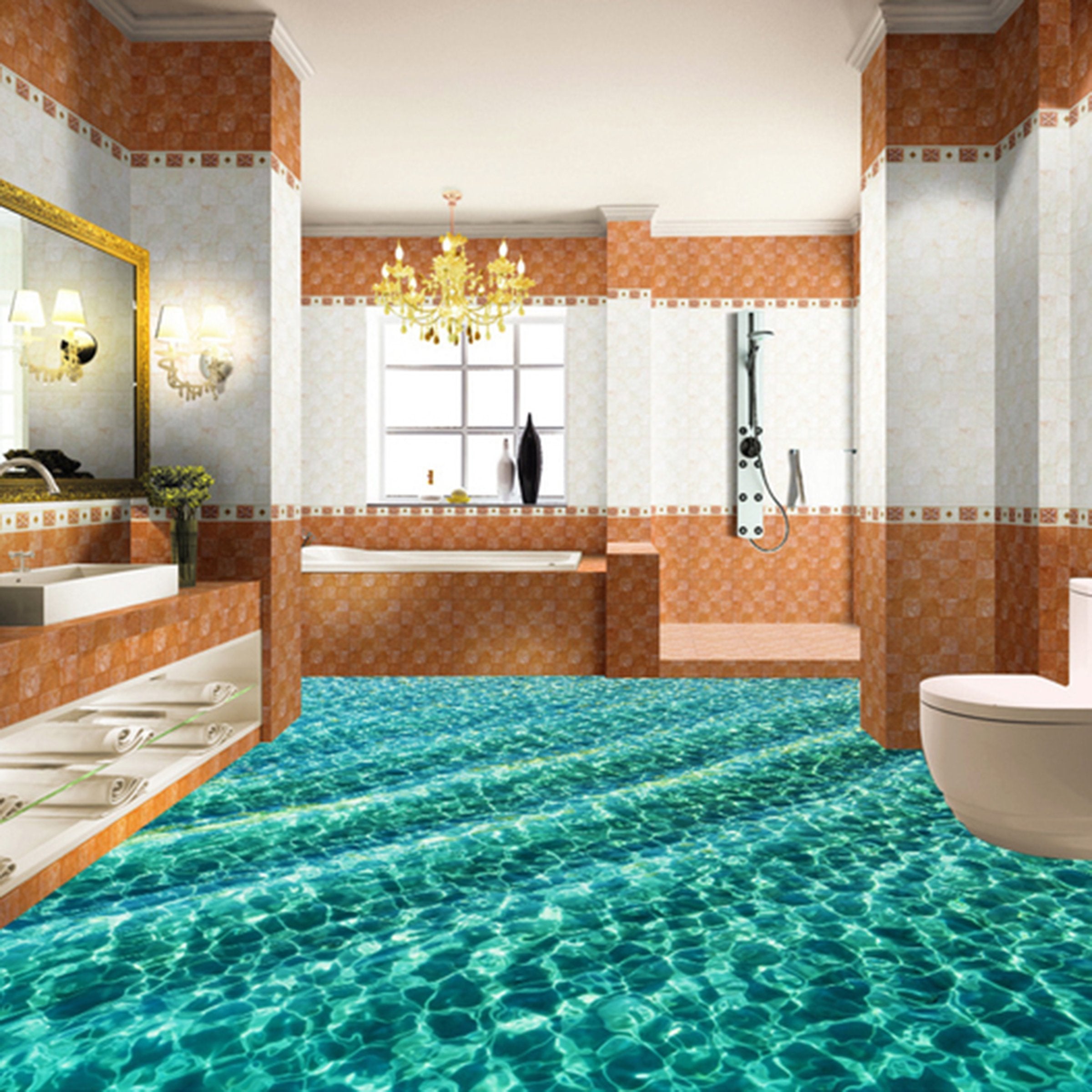 3D Green Ripple WG038 Floor Mural Wallpaper AJ Wallpaper 2