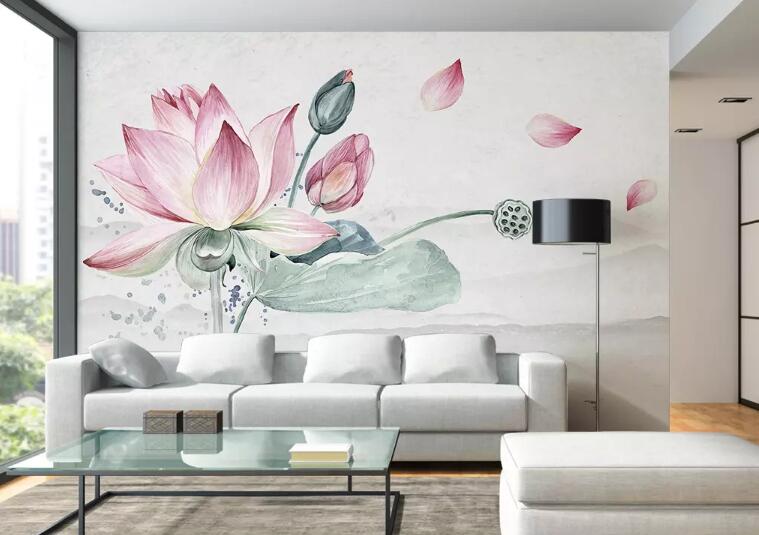 3D Pink Lotus 587 Wall Murals Wallpaper AJ Wallpaper 2