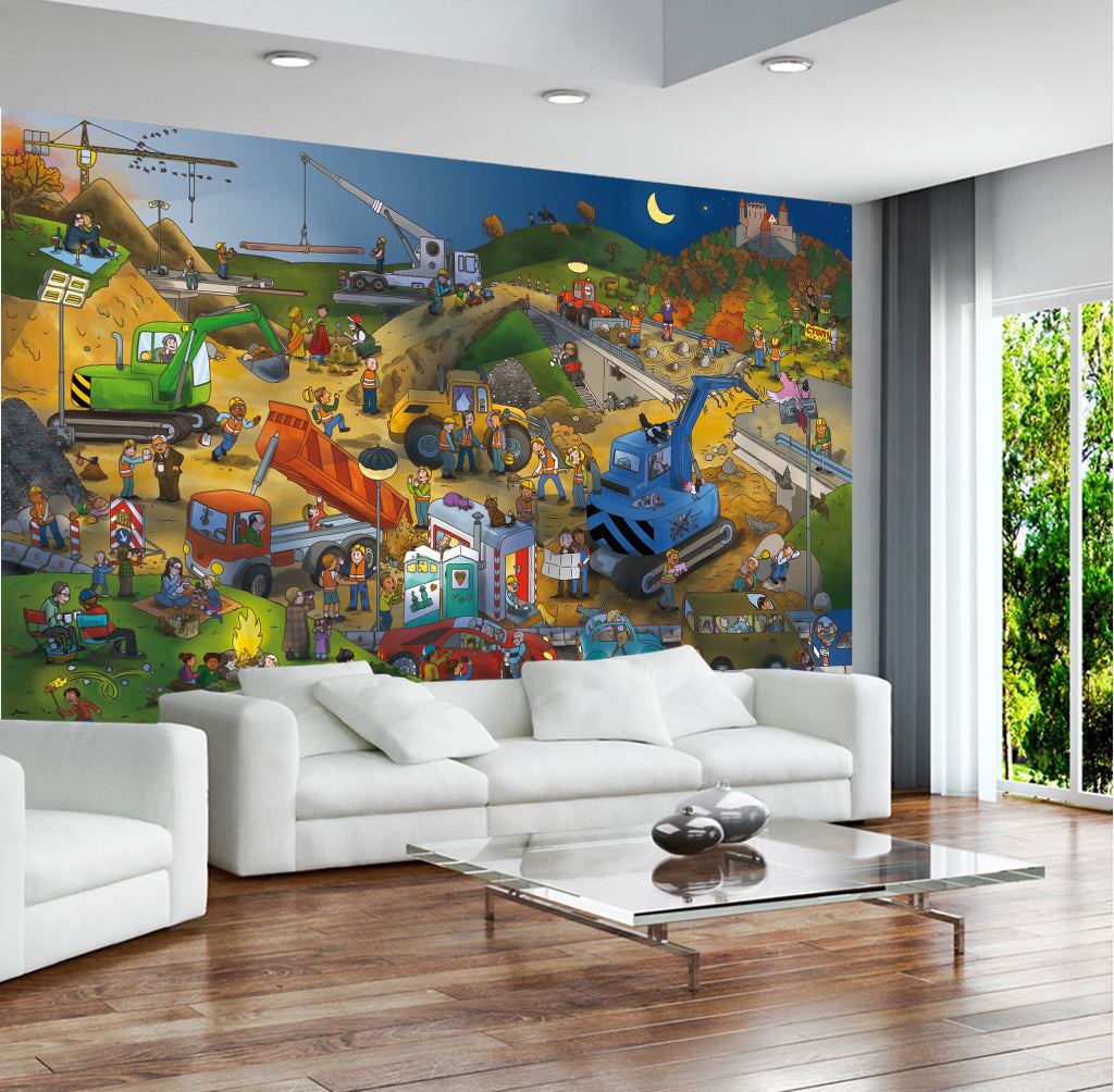 3D Excavator Land WG469 Wall Murals