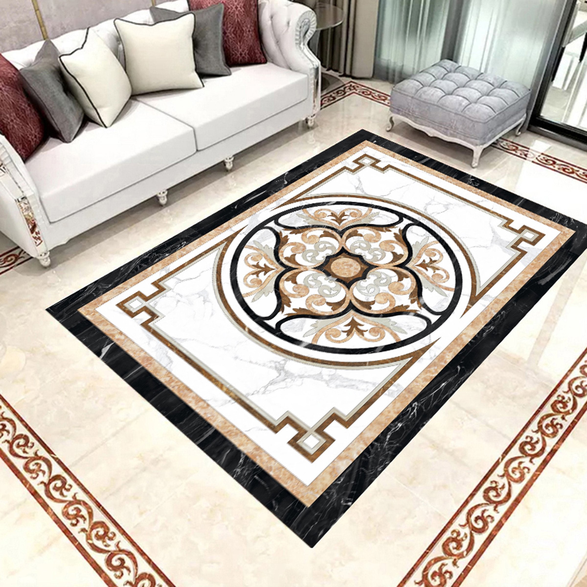 3D Black Orange Pattern WG729 Floor Mural Wallpaper AJ Wallpaper 2