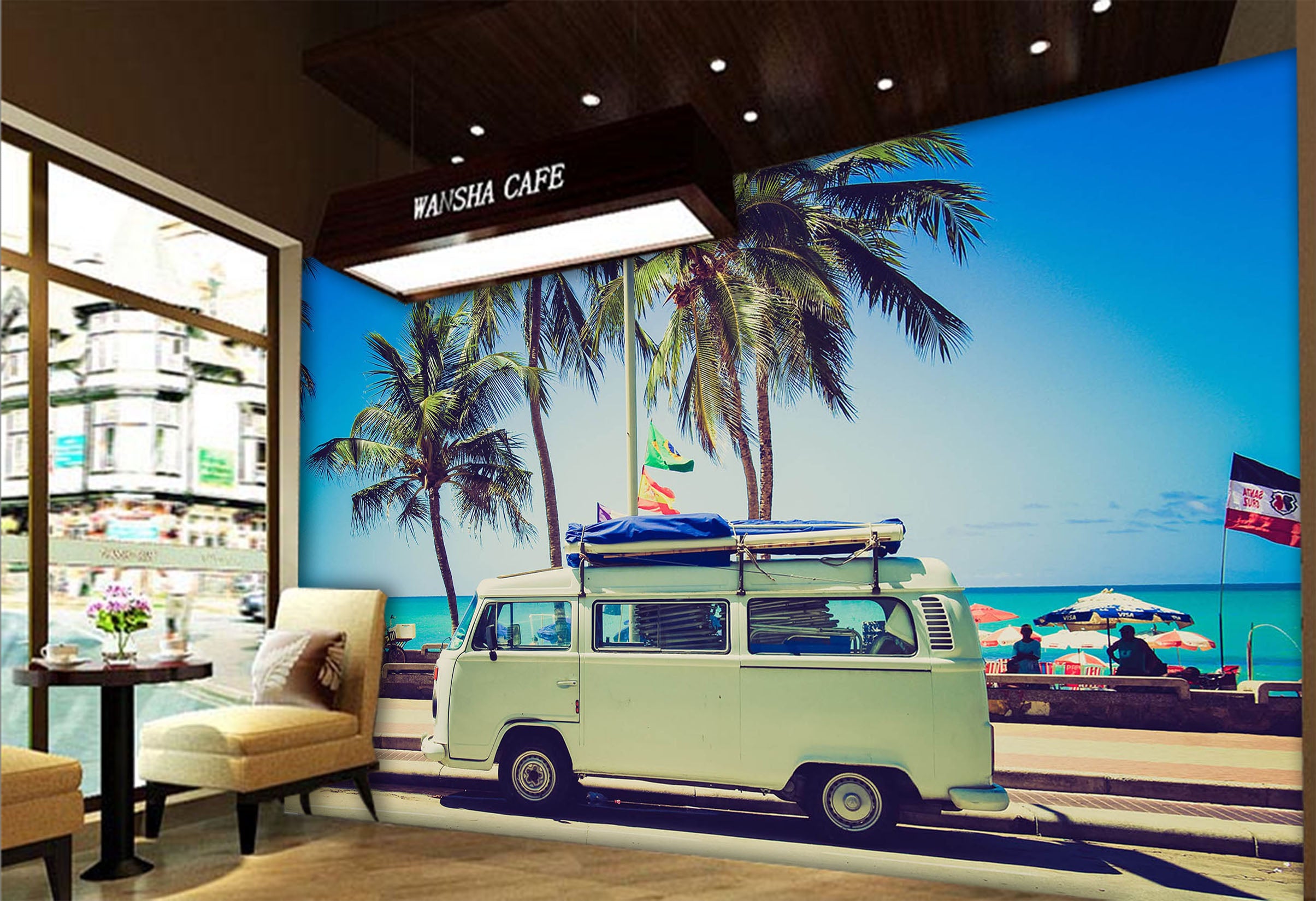 3D Coconut Tree Car 279 Vehicle Wall Murals