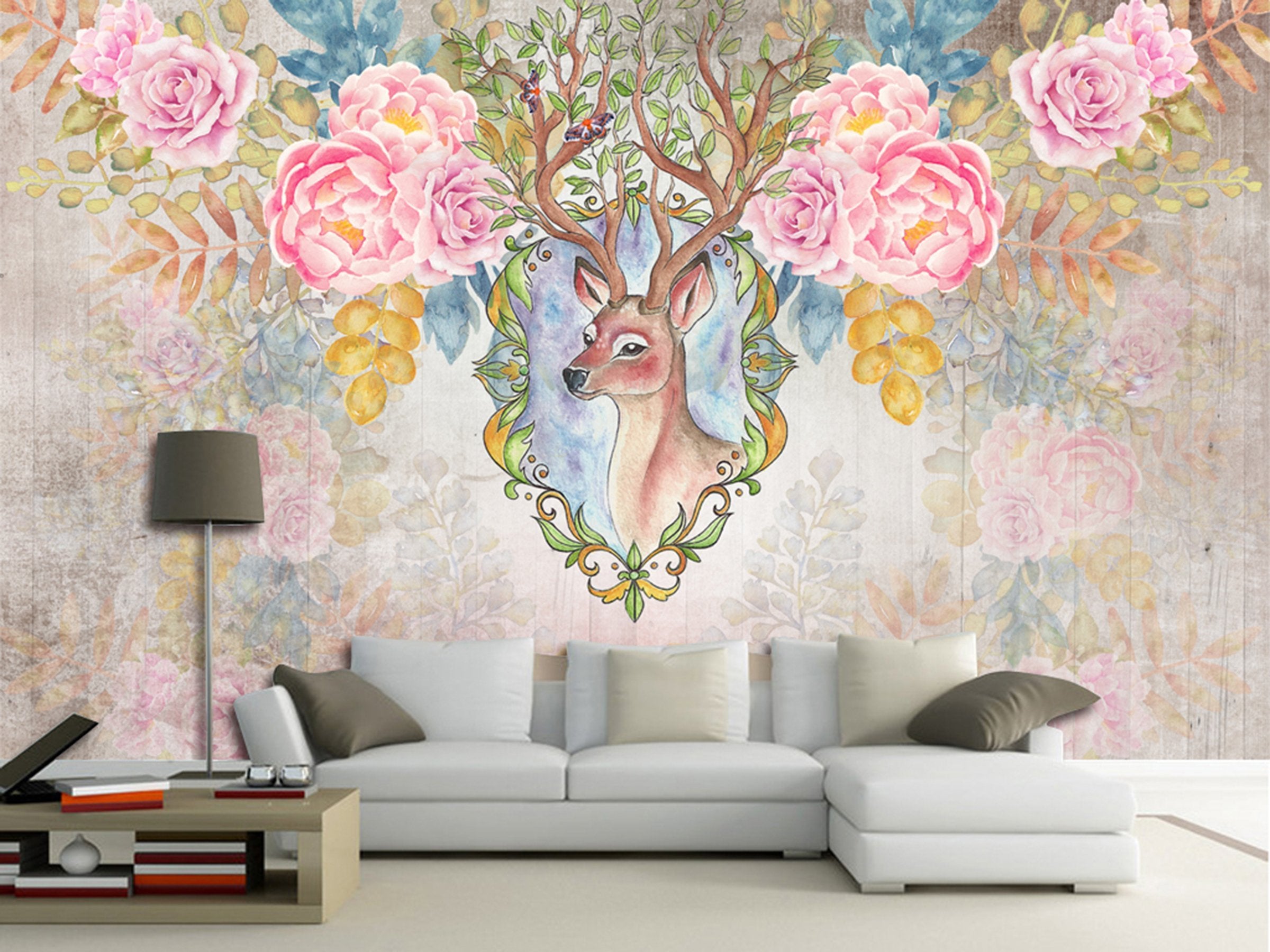 3D Deer Flower 163 Wall Murals Wallpaper AJ Wallpaper 2