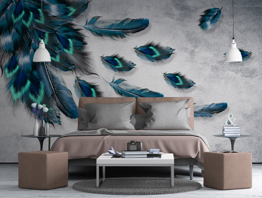 3D Blue Feather WG040 Wall Murals